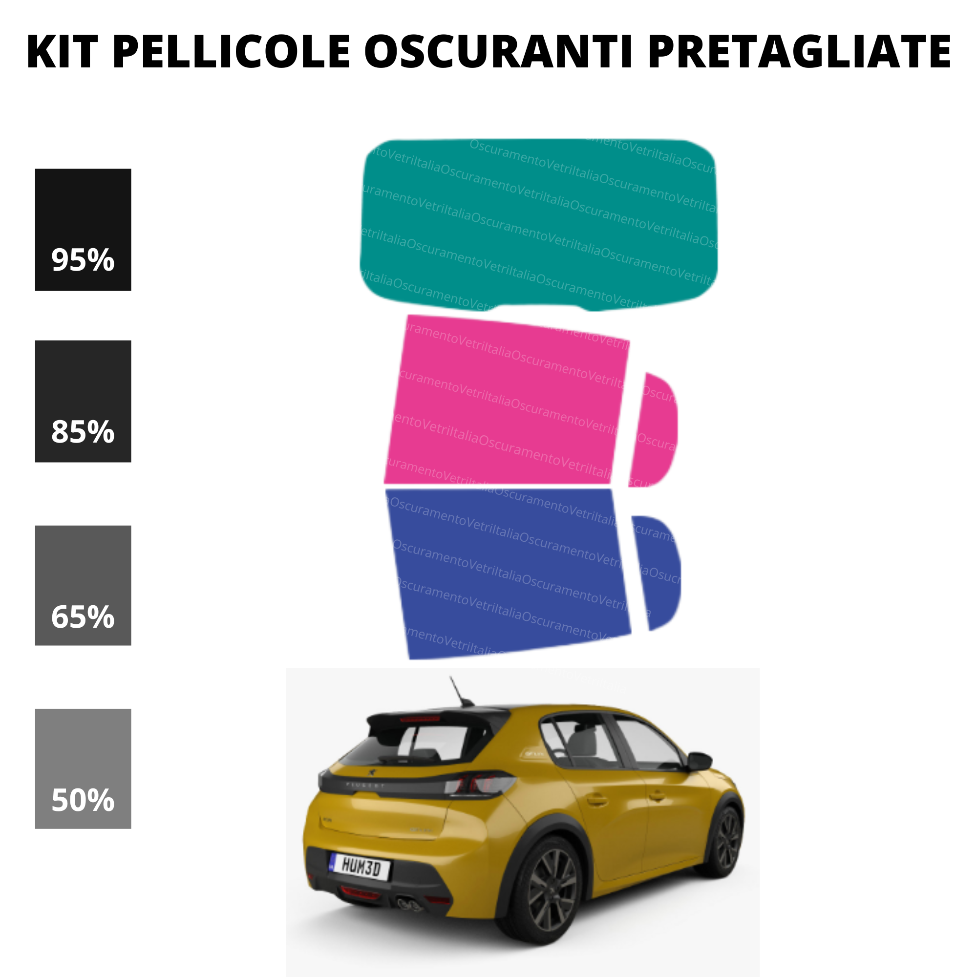 Pellicola Oscuramento Vetri Peugeot 208 2020-Attuale