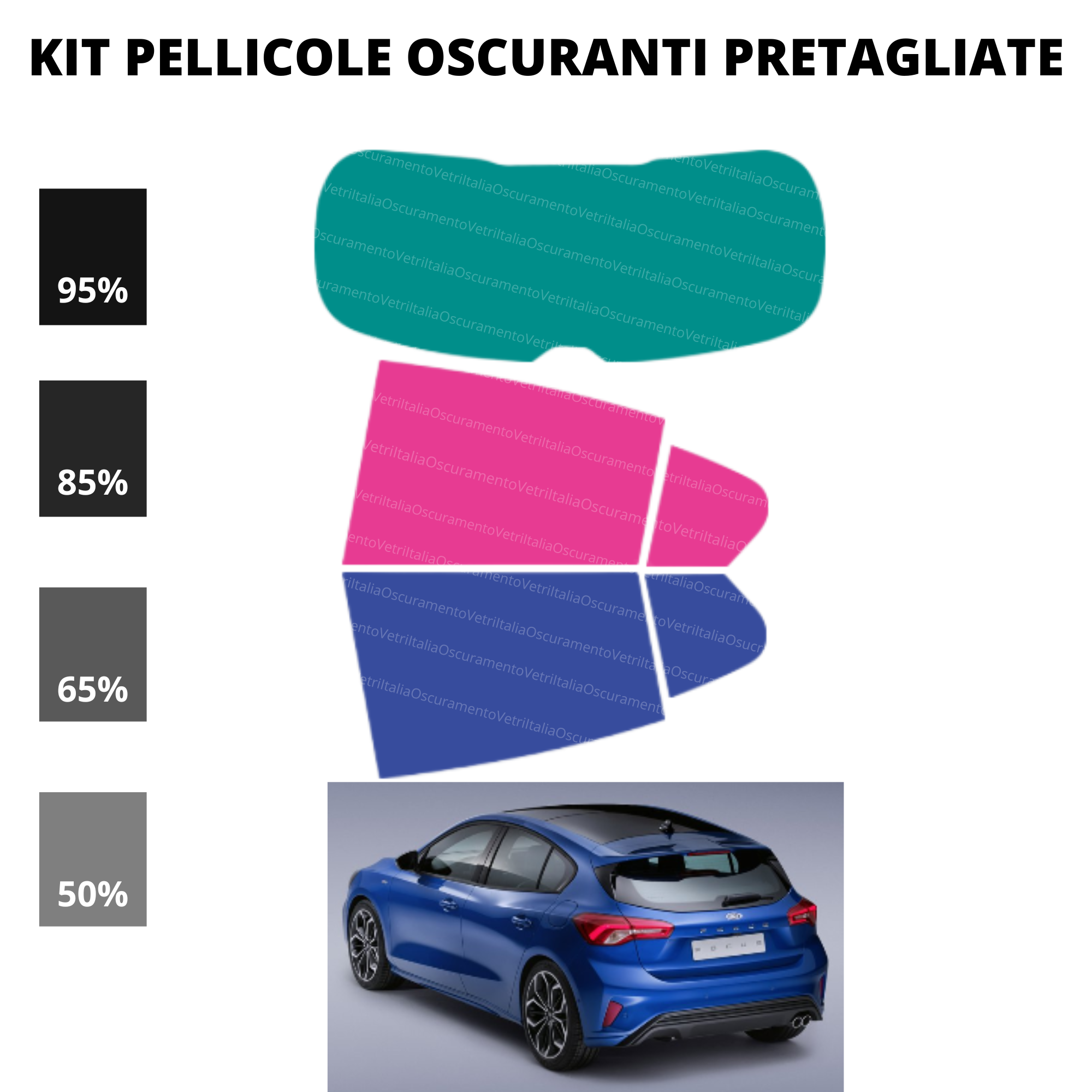 Pellicola Oscuramento Vetri Ford Focus 5 Porte 2019-Attuale