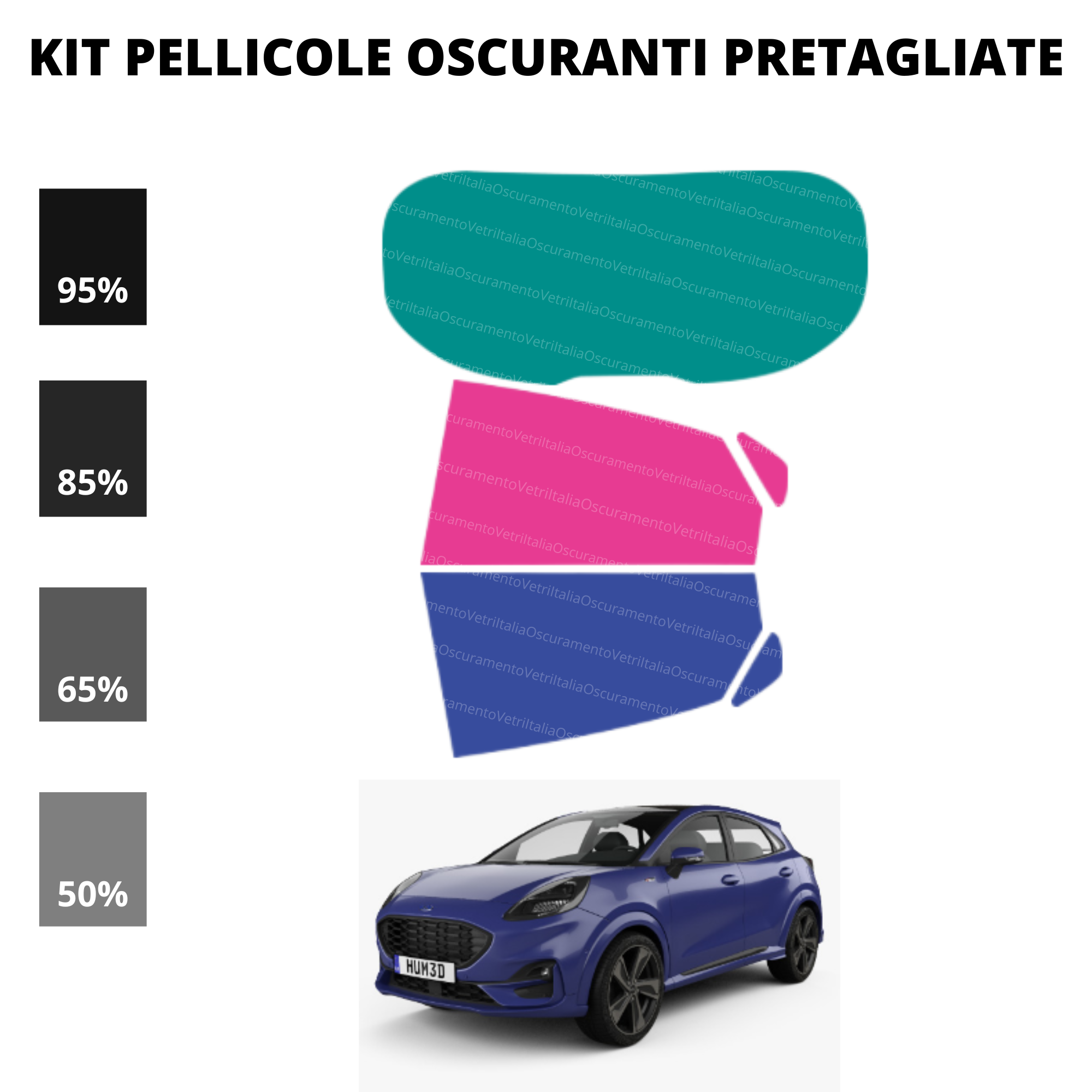 Pellicola Oscuramento Vetri Ford Puma 2020-Attuale
