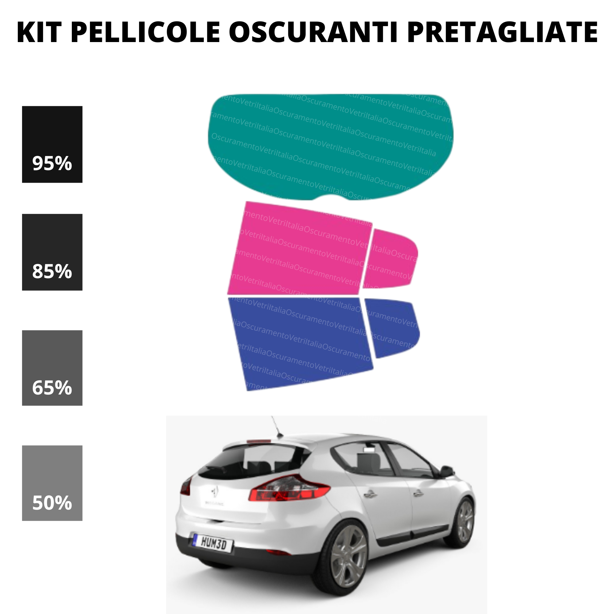 Pellicola Oscuramento Vetri Renault Megane 3 5 Porte 2008-2015
