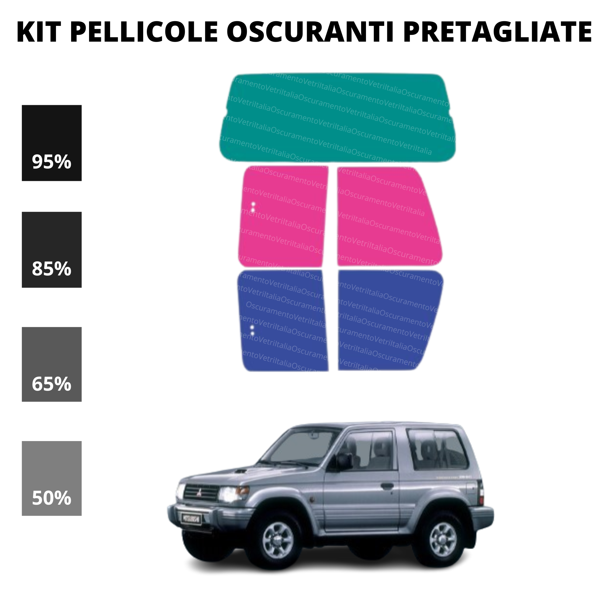 Pellicola Oscuramento Vetri Mitsubishi Pajero 1991 - 1999 3 Porte